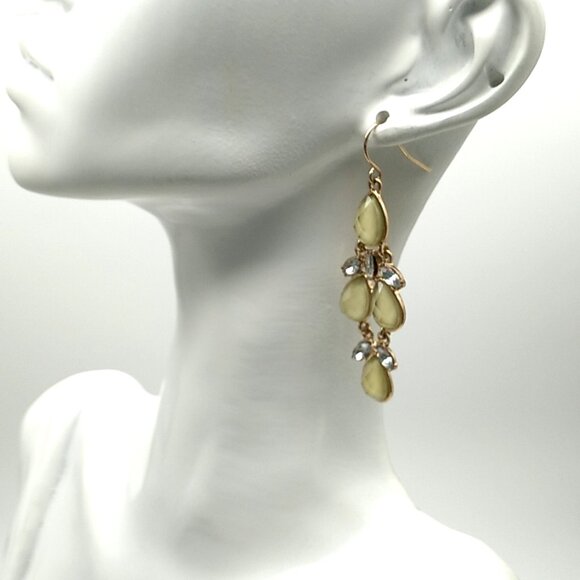 Cascading Faceted Iridescent Cornsilk Yellow Teardrop Chandelier Earrings - Picture 6 of 11